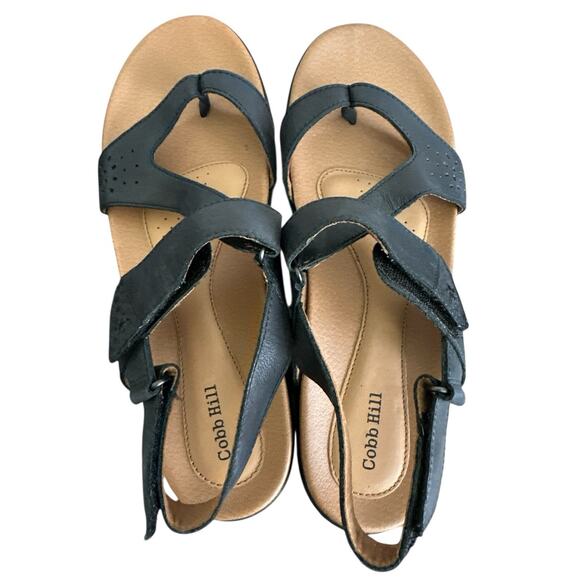 Cobb Hill 9M Black Laser Cut Leather Closed Heel Back Zip Thong Sandals - Picture 4 of 8